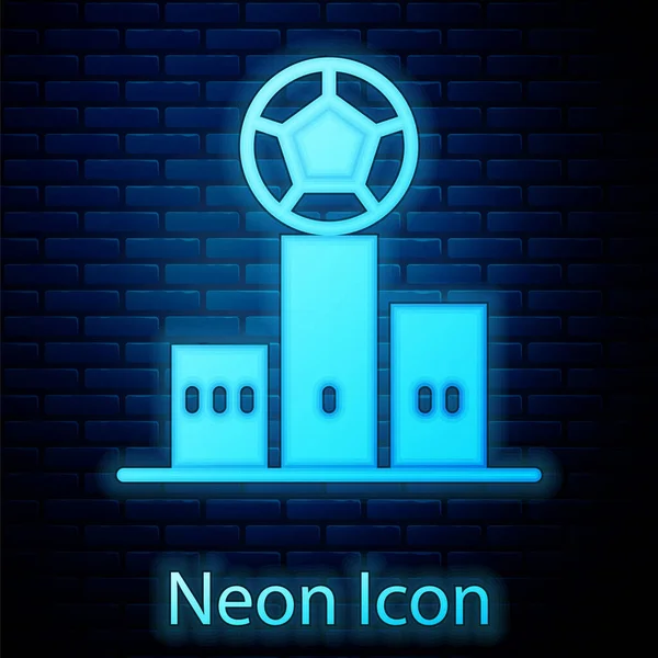 Žhnoucí Neon Award Nad Sportovní Vítěz Ikona Pódia Izolované Cihlové — Stockový vektor