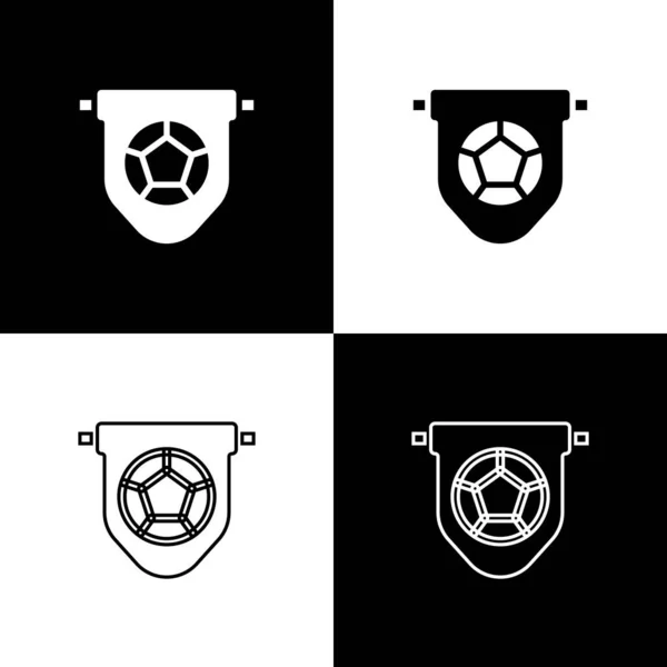 Set Football Soccer Flag Pennant Icon Isolated Black White Background — Stock Vector