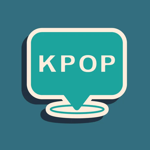 緑の背景に隔離された緑色のK Popアイコン 韓国のポピュラー音楽のスタイル 長い影のスタイル ベクトル — ストックベクタ