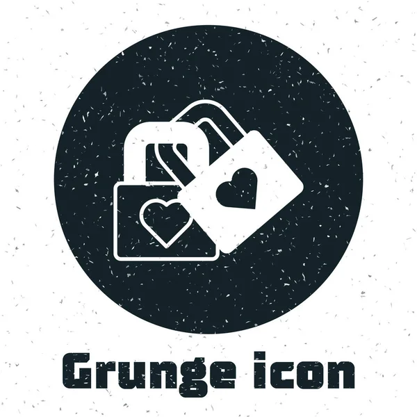 Grunge Lock Ikoną Serca Białym Tle Zamknięte Serce Symbol Miłości — Wektor stockowy