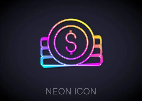 Glowing Neon Line Ancient Coin Icon Isolated Black Background Vector — Stock Vector