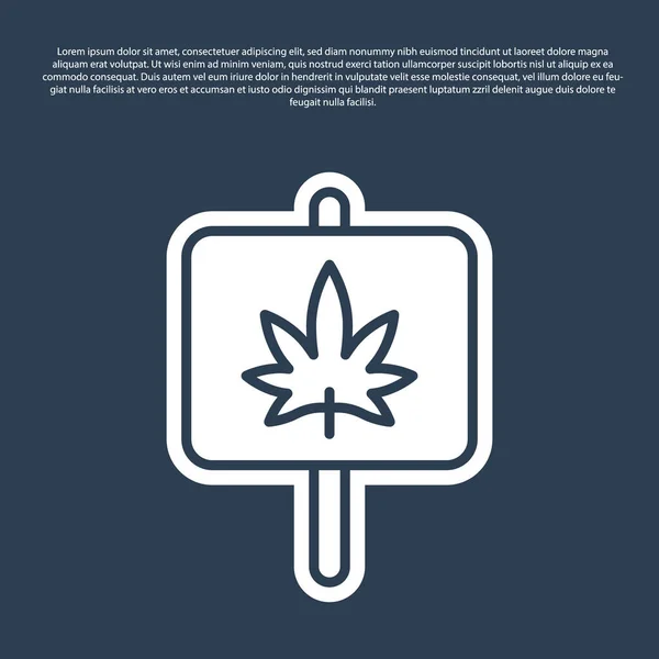 Linea Blu Icona Medica Marijuana Foglie Cannabis Isolata Sfondo Blu — Vettoriale Stock