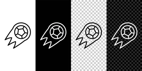 Set Line Soccer Football Ball Icon Isolated Black White Transparent — Stock Vector