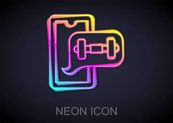 Glowing Neon Line Fitness App Sports Icon Isolated Black Background — ストックベクタ