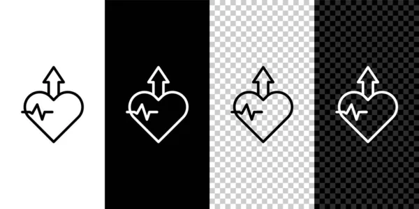 Set Line Heartbeat Increase Icon Isolated Black White Transparent Background — ストックベクタ