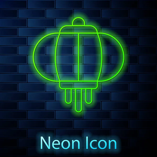 Glödande Neon Linje Koreanska Papper Lykta Ikon Isolerad Tegel Vägg — Stock vektor