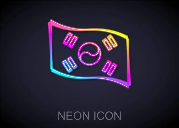 Glowing Neon Line South Korea Flag Icon Isolated Black Background — ストックベクタ