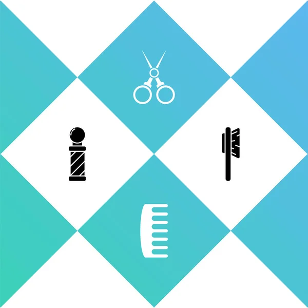 Set Classic Barber Shop Pole Hairbrush Scissors Hairdresser Icon Vector — Stock Vector