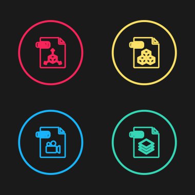 MOV dosya belgesi, PSD, 3DS ve OBJ simgesini ayarla. Vektör.