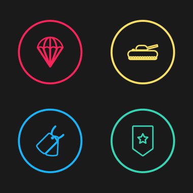 Askeri künye, sembol, tank ve paraşüt simgesi. Vektör.