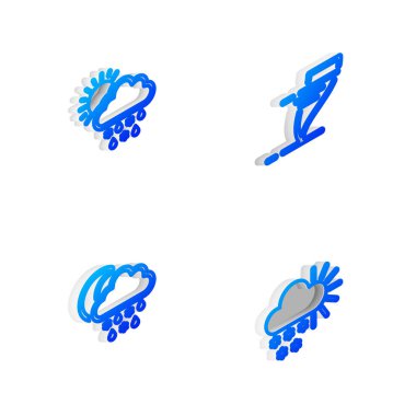 Kasırga Hattı 'nı, kar, yağmur, güneş, ay ve bulutlu ikonu ayarla. Vektör.