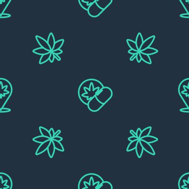 Bitkisel ecstasy hapları, marihuana ya da kenevir yaprağı ve konum ve marihuanayı dikişsiz desenlere göre ayarla. Vektör.