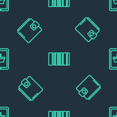 Barkod, Cüzdan ve Alışveriş sepetini tablet üzerinde kusursuz desenlere ayarlayın. Vektör.