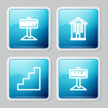 Rent, House, Staircase ve Satış ikonu ile hat asma tabelasını ayarla. Vektör