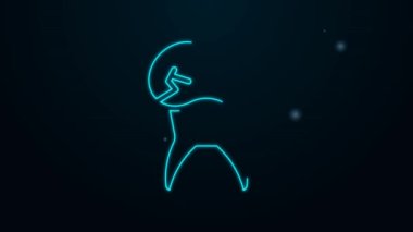 Parlak neon çizgili diş, siyah arkaplanda izole edilmiş taşıyıcı simgesi var. Diş çürüğü. 4K Video hareketli grafik canlandırması