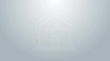 Mavi çizgi. Evde sigara içmek yasak. Gri arka planda izole edilmiş. Sigara içme yasağı var. 4K Video hareketli grafik canlandırması