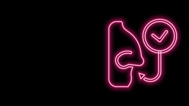 Светящаяся неоновая линия Здоровая дышащая икона выделена на черном фоне. Дышу носом. Видеографическая анимация 4K — стоковое видео
