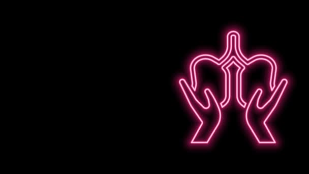 Világító neon vonal Tüdő ikon elszigetelt fekete háttér. 4K Videó mozgás grafikus animáció — Stock videók