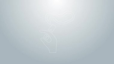 Mavi Çizgili El, gri arka planda sigara ikonu tüttürüyor. Tütün tabelası. 4K Video hareketli grafik canlandırması