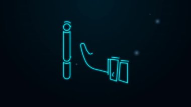 Parlayan neon hattı siyah arka planda izole edilmiş sigara ikonunu bırakıyor. Tütün tabelası. Sigara içme sembolü. Sağlıklı bir yaşam tarzı. 4K Video hareketli grafik canlandırması