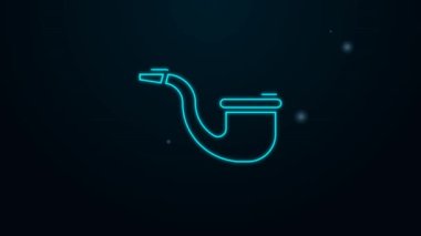Parlayan neon hattı siyah arkaplanda sigara içilmeyen simge. Sigara içme. Tütün piposu. 4K Video hareketli grafik canlandırması
