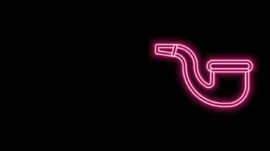 Parlayan neon hattı siyah arkaplanda sigara içilmeyen simge. Sigara içme. Tütün piposu. 4K Video hareketli grafik canlandırması