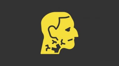 Gri arkaplanda sarı gırtlak kanseri ikonu var. Gırtlak kanseri. 4K Video hareketli grafik canlandırması