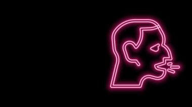 Parlayan neon hattı öksüren adam siyah arka planda izole edilmiş bir ikon. Viral enfeksiyon, grip, grip, soğuk algınlığı semptomları. Tüberküloz, kabakulak, boğmaca. 4K Video hareketli grafik canlandırması