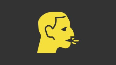 Sarı Adam 'ın öksürük ikonu gri arka planda izole edildi. Viral enfeksiyon, grip, grip, soğuk algınlığı semptomları. Tüberküloz, kabakulak, boğmaca. 4K Video hareketli grafik canlandırması