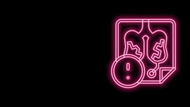 Parlayan neon hattı akciğer hastalığı ikonu siyah arka planda izole edildi. 4K Video hareketli grafik canlandırması