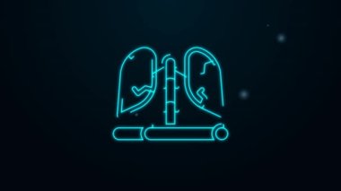 Parlayan neon hattı akciğer hastalığı ikonu siyah arka planda izole edildi. 4K Video hareketli grafik canlandırması