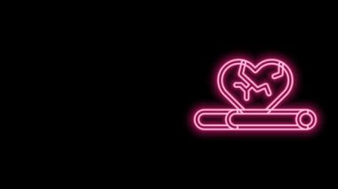 Parlayan neon hattı kalp hastalığı ve ölüm nedeni siyah arka planda izole sigara içilen ikon. 4K Video hareketli grafik canlandırması