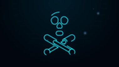 Siyah zemin üzerinde parlayan neon çizgisi Bones ve kafatası toksik uyarı simgesi olarak izole edilmiş. 4K Video hareketli grafik canlandırması