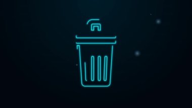 Parlayan neon hattı Çöp kutusu simgesi siyah arkaplanda izole edildi. Çöp kutusu tabelası. Sepet simgesini geri dönüştür. Ofis çöpü ikonu. 4K Video hareketli grafik canlandırması
