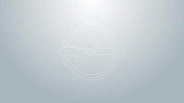 Mavi çizgi. Gri arkaplanda sigara ikonu yok. Sigara içmek yasaktır işareti. 4K Video hareketli grafik canlandırması