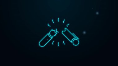Parlayan neon hattı siyah arka planda izole edilmiş kırık sigara ikonu. Tütün tabelası. Sigara içme sembolü. 4K Video hareketli grafik canlandırması