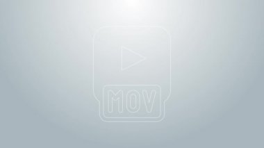 Mavi çizgi MOV dosya belgesi. Gri arkaplanda mov simgesi indir. MOV dosya sembolü. Ses ve video koleksiyonu. 4K Video hareketli grafik canlandırması