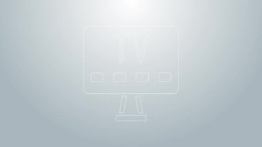 Mavi çizgi Akıllı TV simgesi gri arkaplanda izole edildi. Televizyon tabelası. 4K Video hareketli grafik canlandırması