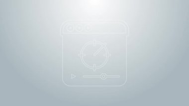 Mavi çizgi çevrimiçi görüntü simgesi gri arkaplanda izole edildi. Oyun işaretli film şeridi. 4K Video hareketli grafik canlandırması