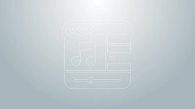 Mavi çizgi müzik çalar simgesi gri arkaplanda izole edildi. Taşınabilir müzik cihazı. 4K Video hareketli grafik canlandırması