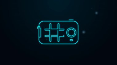 Cep telefonu simgesinde parlayan neon hattı Selfie siyah arkaplanda izole edildi. 4K Video hareketli grafik canlandırması