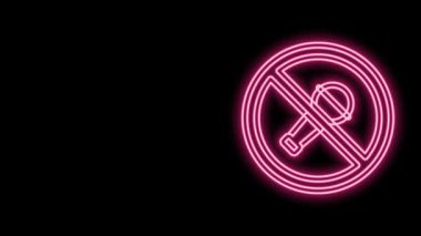 Parlayan neon hattı siyah arkaplanda izole edilmiş dilsiz mikrofon simgesi. Mikrofon sesi kapatıldı. 4K Video hareketli grafik canlandırması