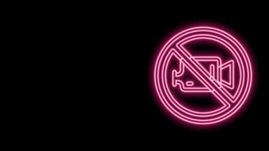 Parlayan neon hattı yasağı işareti siyah arkaplanda izole edilmiş hiçbir video kayıt simgesi yok. 4K Video hareketli grafik canlandırması
