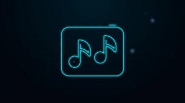Parlayan neon çizgisi Müzik notası, ton simgesi siyah arkaplanda izole. 4K Video hareketli grafik canlandırması