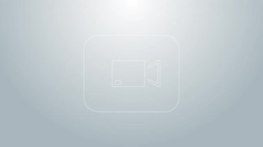 Mavi satır Oynat video düğmesi simgesi gri arkaplanda izole edildi. Film şeridi tabelası. 4K Video hareketli grafik canlandırması