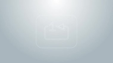 Mavi çizgi Gri arkaplanda müzik çalar simgesi izole edildi. İşaret yuvarlak kıvrımlı bir ok ve bir numara. 4K Video hareketli grafik canlandırması