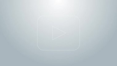 Gri arkaplanda mavi satır oynatma simgesi izole edildi. 4K Video hareketli grafik canlandırması