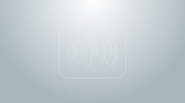 Mavi Hat Hoparlörünün sesi, ses sembolü, medya müzik simgesi gri arkaplanda izole. 4K Video hareketli grafik canlandırması