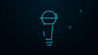 Parlayan neon hattı mikrofon simgesi siyah arkaplanda izole edildi. Radyodaki mikrofondan. Sözcü işareti. 4K Video hareketli grafik canlandırması