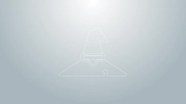 Mavi çizgi cadı şapkası simgesi gri arkaplanda izole edildi. Mutlu Cadılar Bayramı Partisi. 4K Video hareketli grafik canlandırması